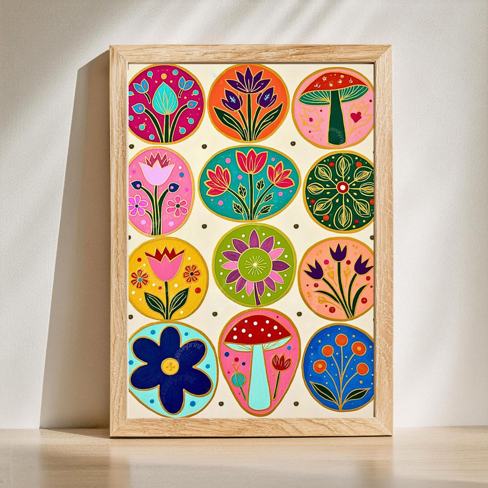 Cozy Forest Folk Wall Art - Colorful Boho Floral Decor For Bedroom Scandi Wall Decor Nordic Wall Art