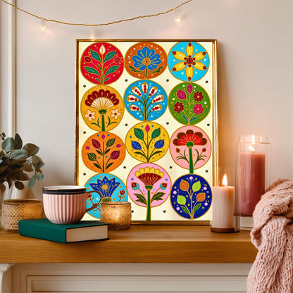Cozy Forest Folk Wall Art - Colorful Boho Floral Decor For Bedroom Scandi Wall Decor Nordic Wall Art