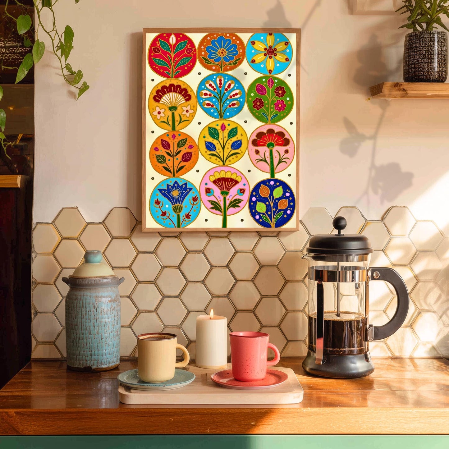 Cozy Forest Folk Wall Art - Colorful Boho Floral Decor For Bedroom Scandi Wall Decor Nordic Wall Art
