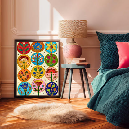 Cozy Forest Folk Wall Art - Colorful Boho Floral Decor For Bedroom Scandi Wall Decor Nordic Wall Art