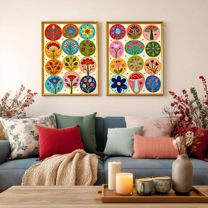 Nordic Wall Art Set – Colorful Scandinavian Boho Animal Prints Wall Art Rabbit and Rooster Prints Scandi Boho Prints Set of Two
