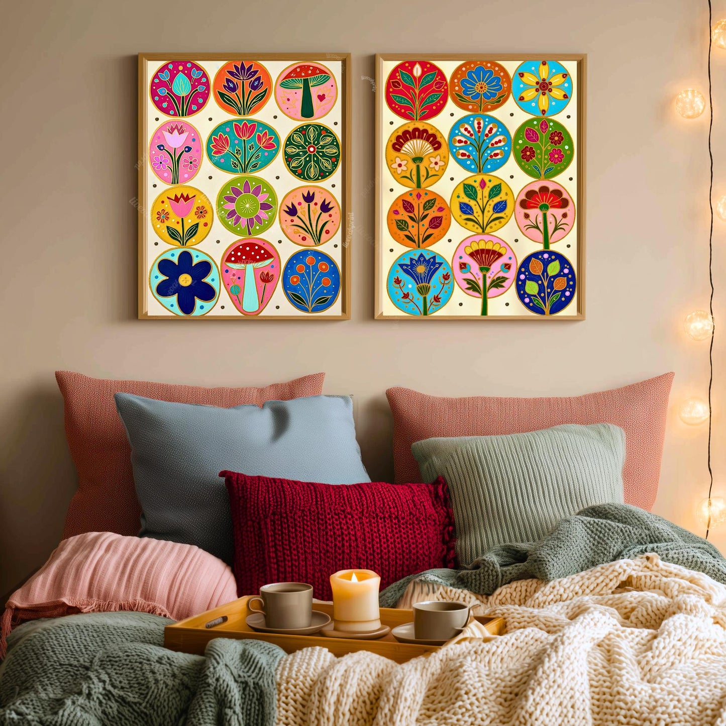 Nordic Wall Art Set – Colorful Scandinavian Boho Animal Prints Wall Art Rabbit and Rooster Prints Scandi Boho Prints Set of Two