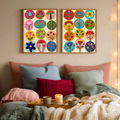 Nordic Wall Art Set – Colorful Scandinavian Boho Animal Prints Wall Art Rabbit and Rooster Prints Scandi Boho Prints Set of Two