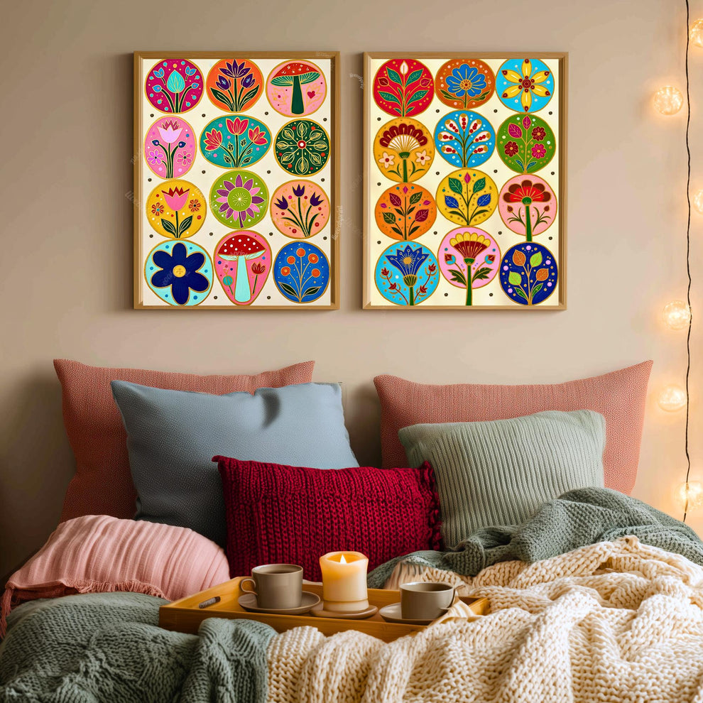 Nordic Wall Art Set – Colorful Scandinavian Boho Animal Prints Wall Art Rabbit and Rooster Prints Scandi Boho Prints Set of Two