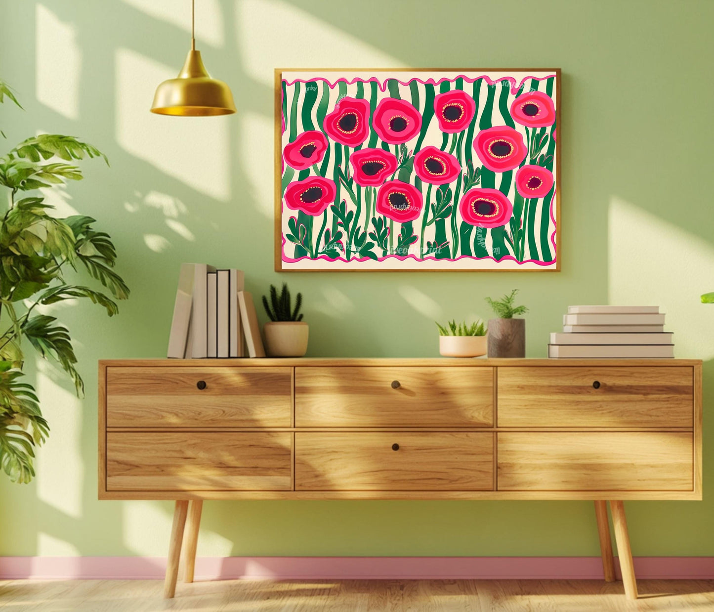 Red Poppies Horizontal Wall Art : Floral Landscape Print Over The Couch or Bedroom Art