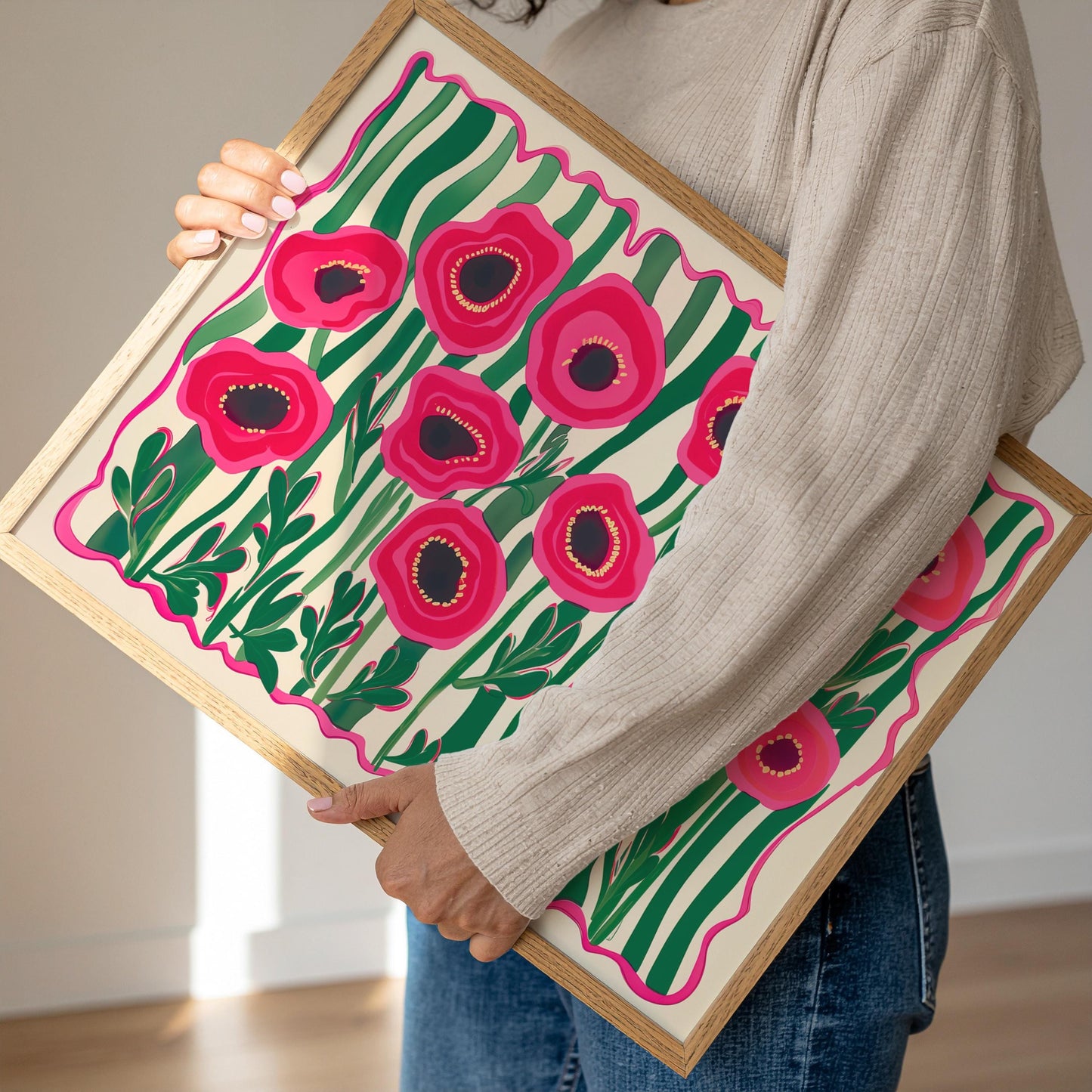 Red Poppies Horizontal Wall Art : Floral Landscape Print Over The Couch or Bedroom Art