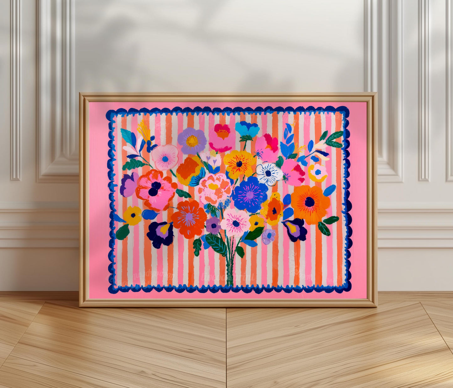 Pink Maximalist Floral Wall Art: Horizontal Wall Decor Over Bed Art or Over Couch Print