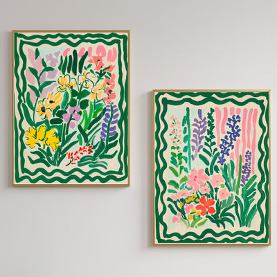 Green Botanical Wall Art Set of 2 – Floral Prints Living Room Boho Colorful Two Print Set