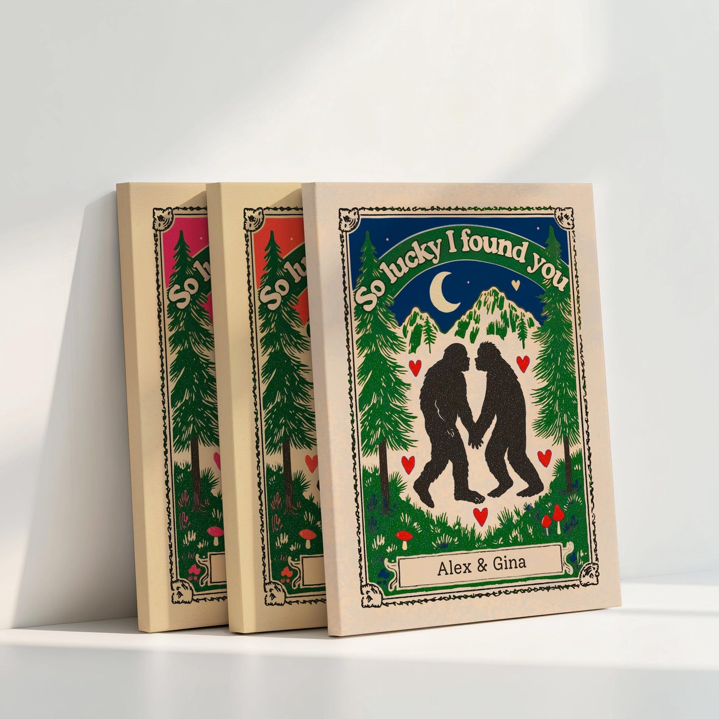 Personalized Bigfoot Couple Art Print – Custom Name Gift for Outdoorsy Couples Anniversary Decor PNW Gift