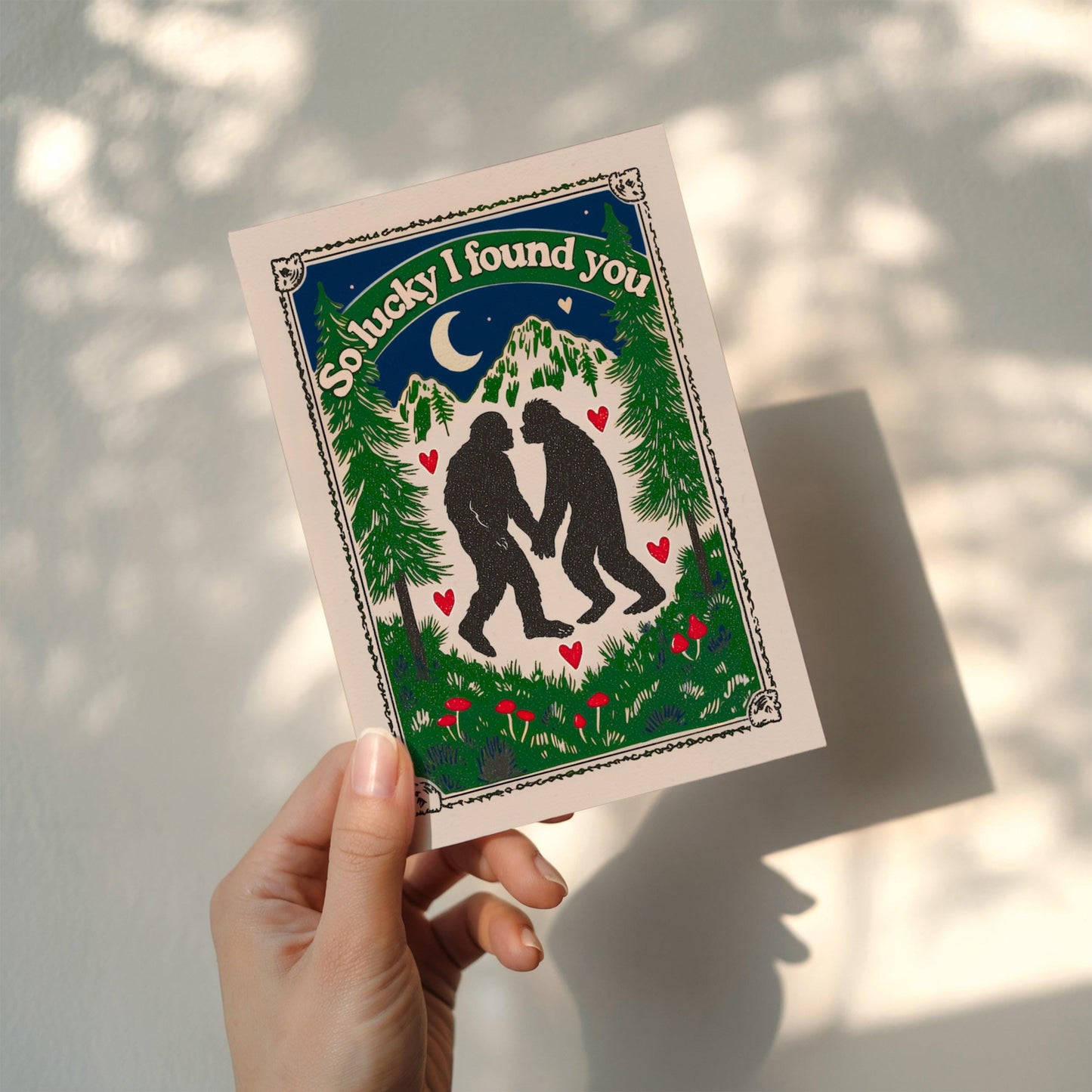 Bigfoot Valentine's Day Greeting Cards - So Lucky I Found You Sasquatch Gift Ideas Dark Valentines Spooky Cryptid Stationary