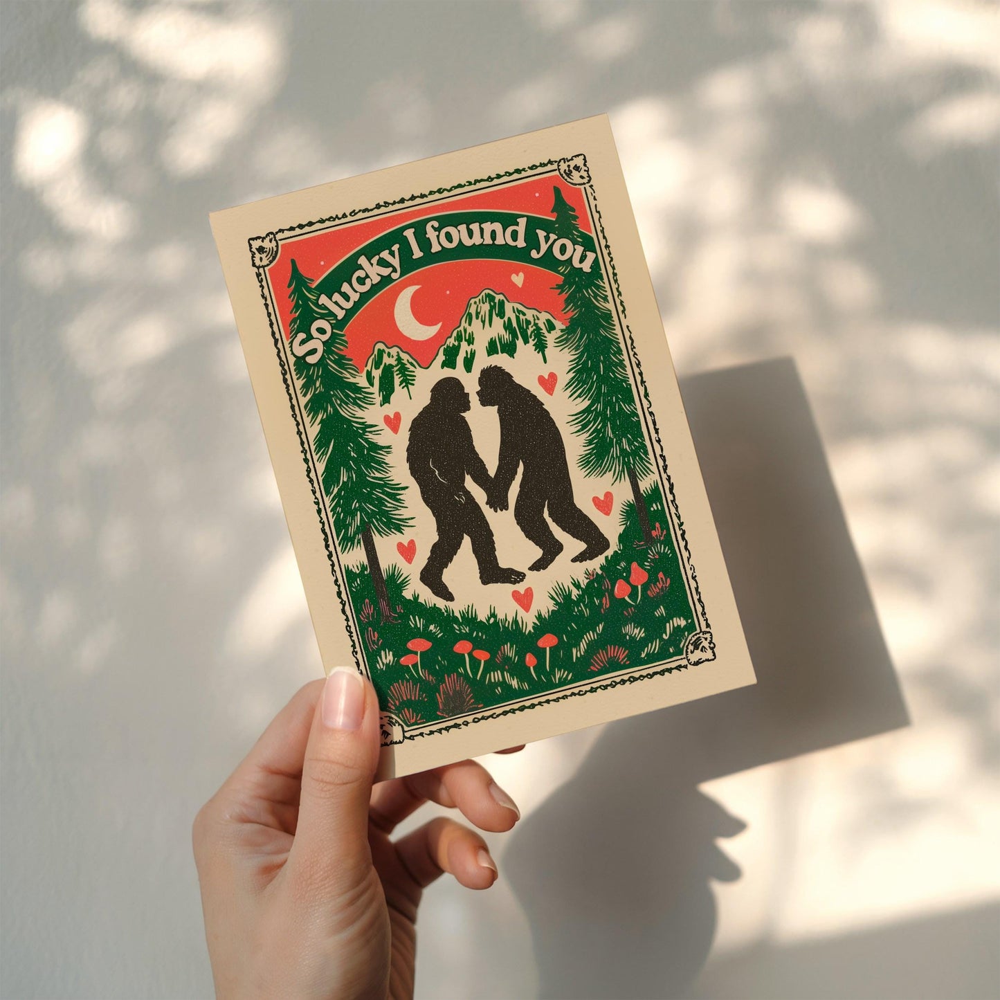 Bigfoot Valentine's Day Greeting Cards - So Lucky I Found You Sasquatch Gift Ideas Dark Valentines Spooky Cryptid Stationary