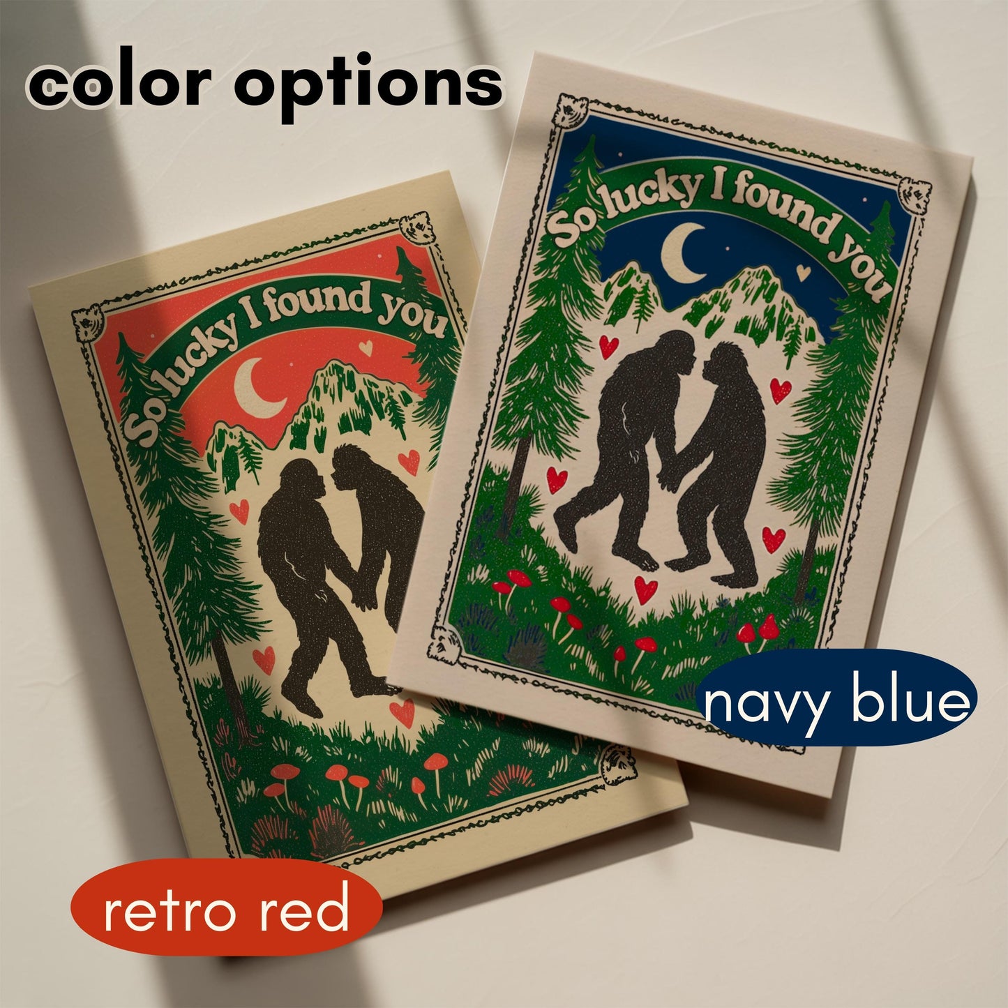 Funny Bigfoot Valentine Cards – Retro Cryptid Love Notes “So Lucky I Found You” – Sasquatch Gift for Him or Her PNW