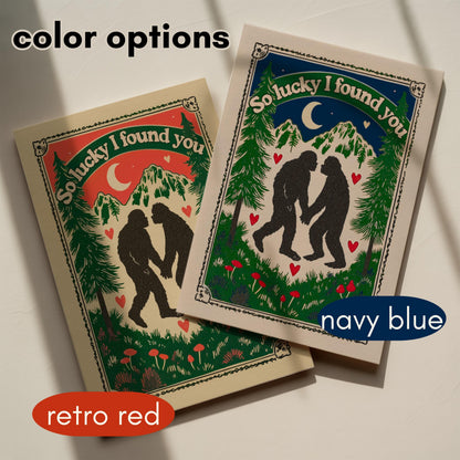 Funny Bigfoot Valentine Cards – Retro Cryptid Love Notes “So Lucky I Found You” – Sasquatch Gift for Him or Her PNW