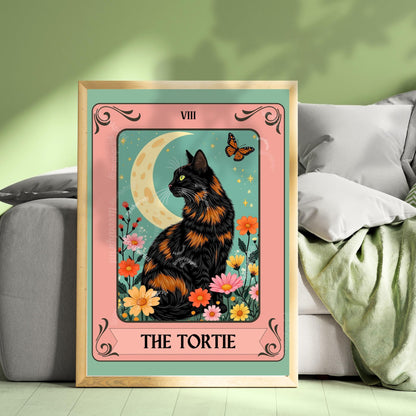 The Tortie Tarot Card - Tortoiseshell Cat Wall Decor Tortie Cat Gift Ideas Witchy Cat Wall Decor Cat Moon Print