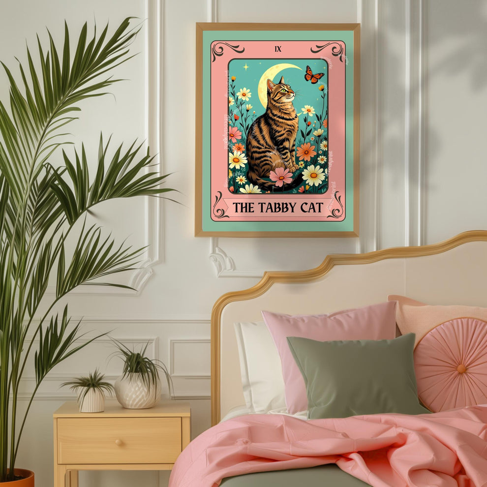 Tabby Cat Tarot Card Art Print - Brown Cat Wall Decor Cat Lover Gift Tabby Cat Artwork Boho Witchy Cat Art