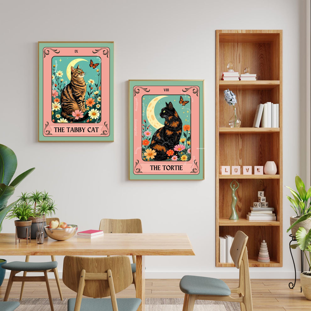 Tabby Cat Tarot Card Art Print - Brown Cat Wall Decor Cat Lover Gift Tabby Cat Artwork Boho Witchy Cat Art