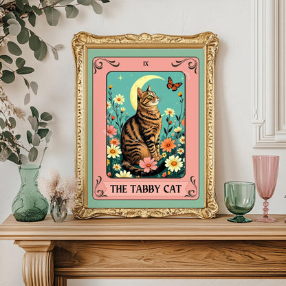 Tabby Cat Tarot Card Art Print - Brown Cat Wall Decor Cat Lover Gift Tabby Cat Artwork Boho Witchy Cat Art