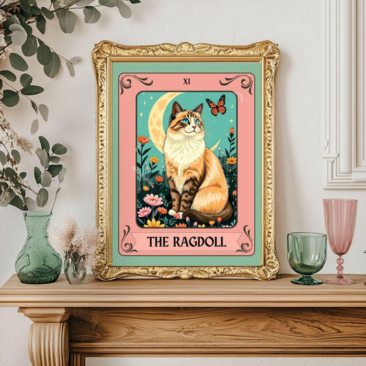 The Ragdoll Cat Tarot Card - Gift For Cat Lovers Ragdoll Wall Art Witchy Cat Wall Decor