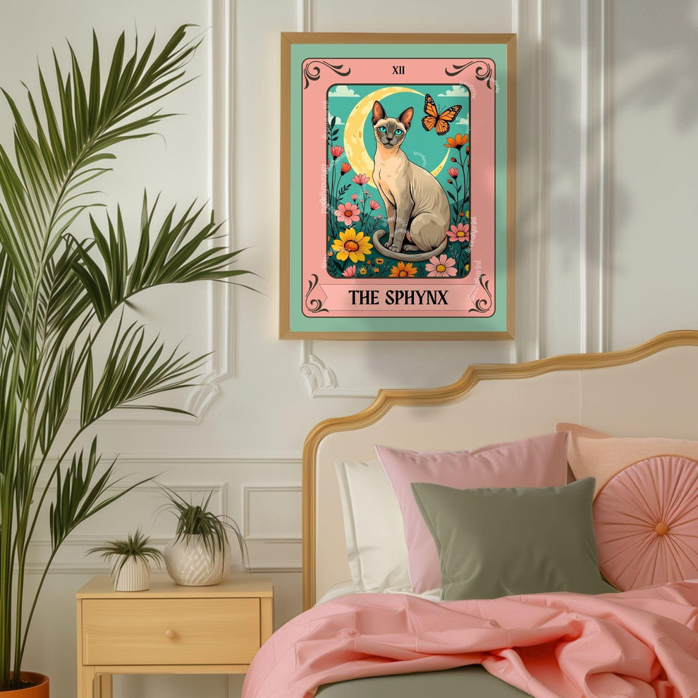 Sphynx Cat Tarot Card Art Print – Funky Cat Wall Decor Hairless Cat Gift Cat Moon Print