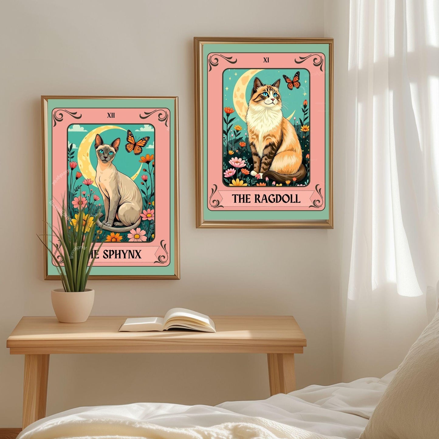 Sphynx Cat Tarot Card Art Print – Funky Cat Wall Decor Hairless Cat Gift Cat Moon Print