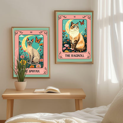 Sphynx Cat Tarot Card Art Print – Funky Cat Wall Decor Hairless Cat Gift Cat Moon Print