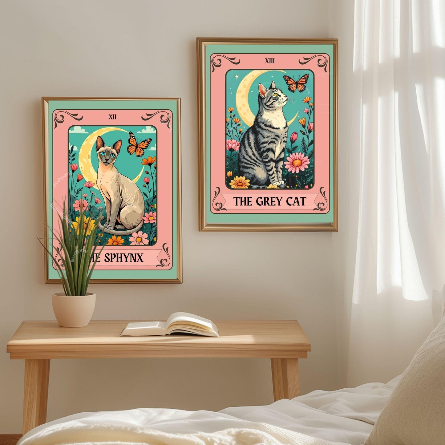 The Gray Cat Tarot Card (Gray and White Cat) – White and Gray Cat Wall Decor Witchy Botanical Cat Poster Boho Cat Lover Gift Gray Cat Gift