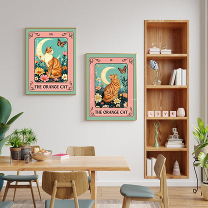 Orange Cat Art Print (Orange and White Version) – Ginger Cat Wall Decor Witchy Botanical Cat White and Orange Cat Marmaleade Cat Gift