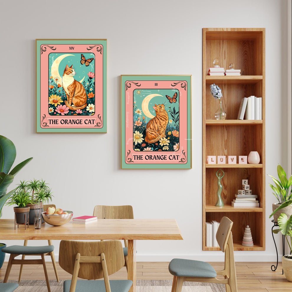 Orange Cat Art Print (Orange and White Version) – Ginger Cat Wall Decor Witchy Botanical Cat White and Orange Cat Marmaleade Cat Gift