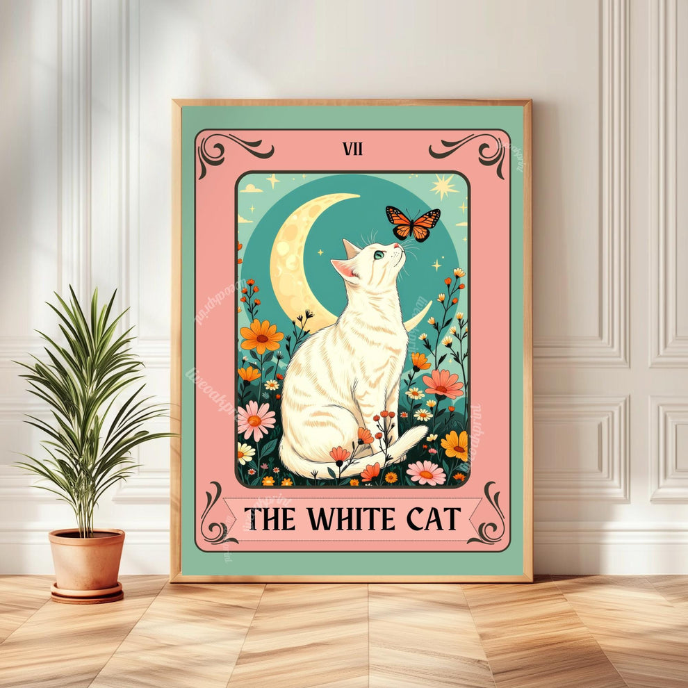 Cat Tarot Wall Art – Unique Cat Lover Gift, Mystical Boho Print Choose Your Cat (Unframed)