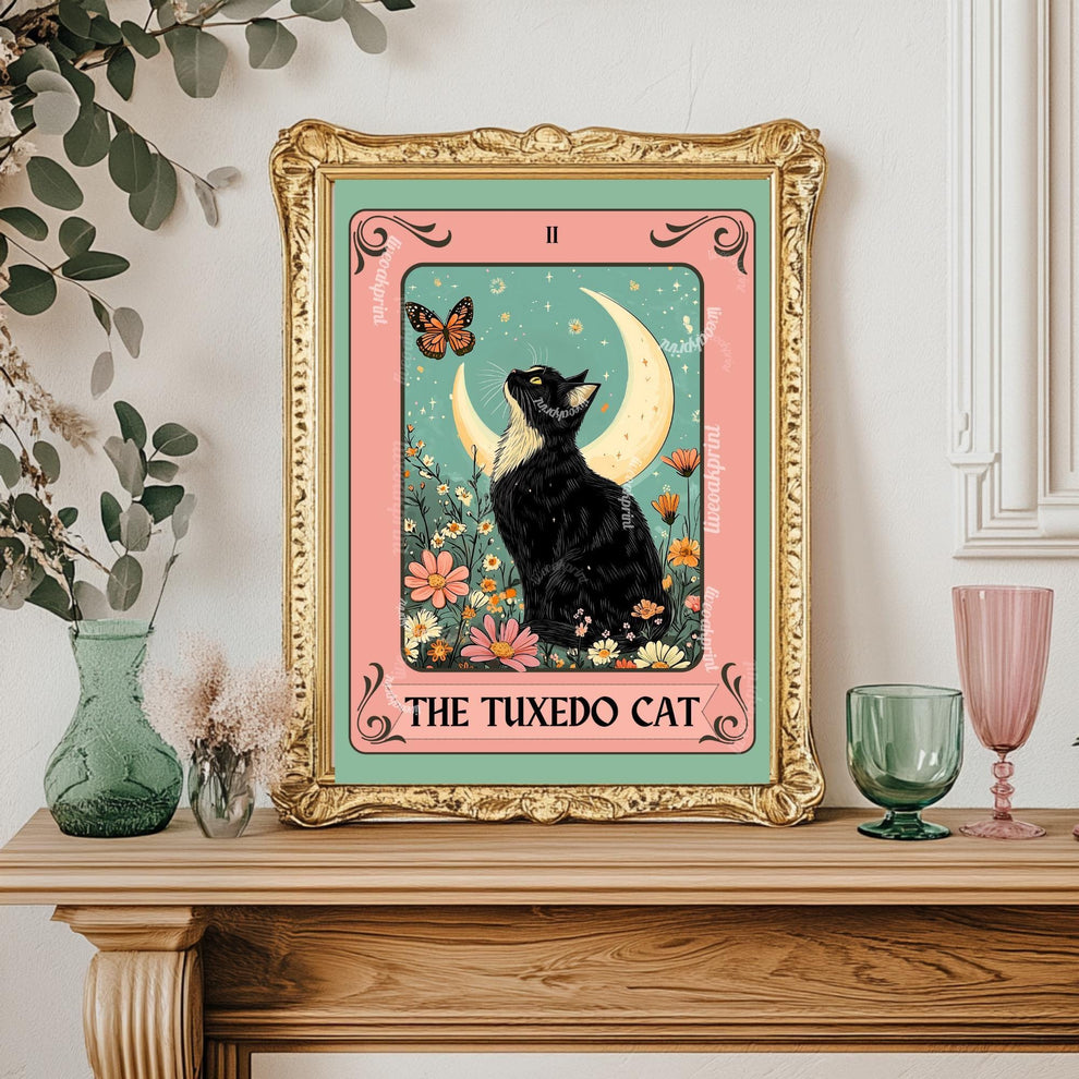 Cat Tarot Wall Art – Unique Cat Lover Gift, Mystical Boho Print Choose Your Cat (Unframed)