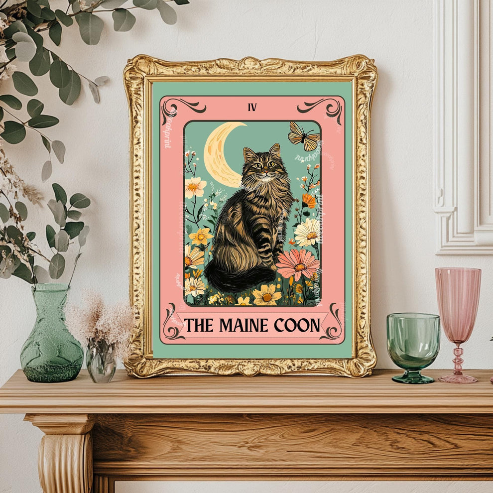 Cat Tarot Wall Art – Unique Cat Lover Gift, Mystical Boho Print Choose Your Cat (Unframed)