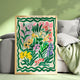 Green Funky Flowers Art Print: Pastel Maximalist Wall Decor For Bedroom Living Room