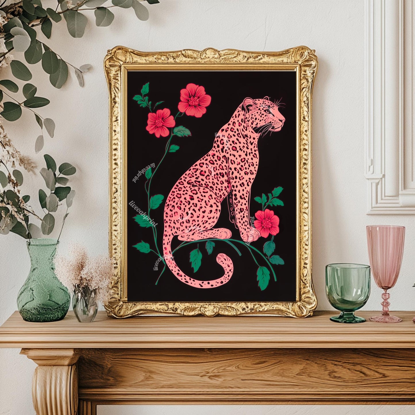 Bold Maximalist Leopard Print : Pink and Green Cheetah Wall Decor