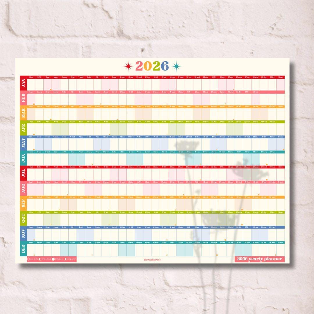 2026 Wall Planner Calendar – One Page Yearly Wall Calendar Poster, Large Year at a Glance Wall Planner