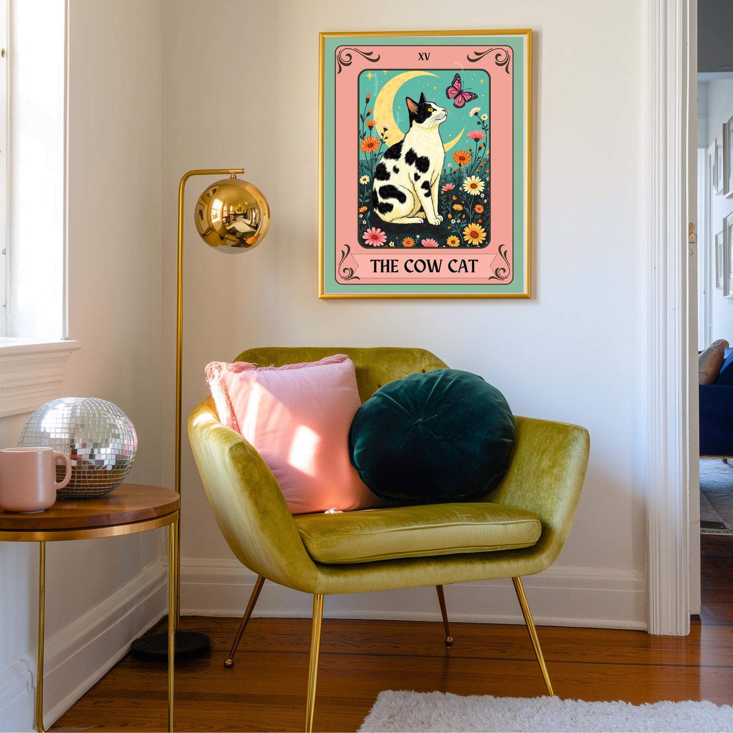 Cow Cat Tarot Card Wall Art – Cow Cat Artwork Black and White Cat Poster Witchy Cat Decor Moo Cat Wall Art Gift Cow Cat Gift Idea