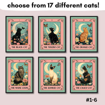 Russian Blue Cat Tarot Card Wall Art – Witchy Gray Cat Poster Boho Cat Lover Gift Russian Blue Cat Gift Ideas