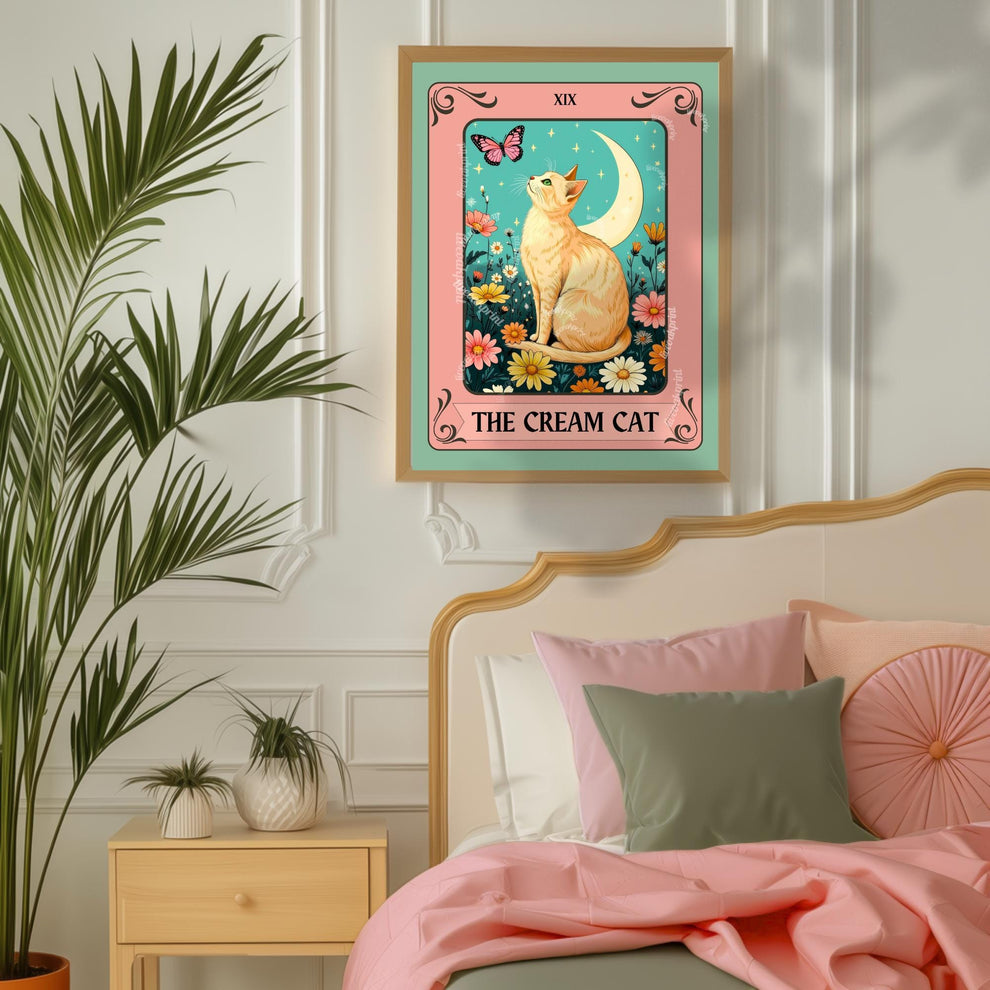 The Cream Cat Tarot Card Print – Buff Cat Wall Decor Light Orange Cat Artwork Cream Cat Gift Ideas