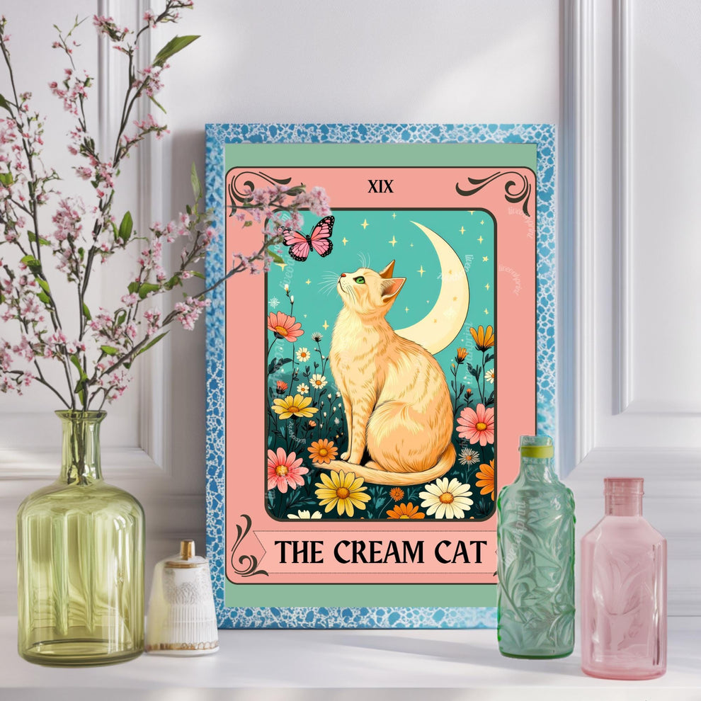 The Cream Cat Tarot Card Print – Buff Cat Wall Decor Light Orange Cat Artwork Cream Cat Gift Ideas