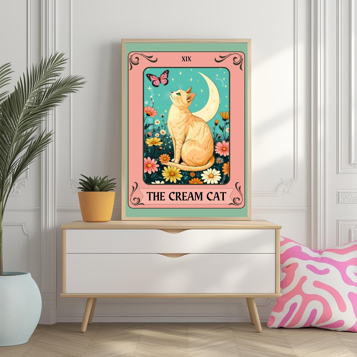 The Cream Cat Tarot Card Print – Buff Cat Wall Decor Light Orange Cat Artwork Cream Cat Gift Ideas