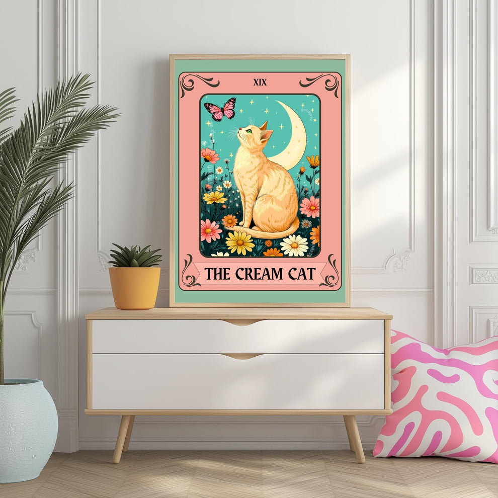 The Cream Cat Tarot Card Print – Buff Cat Wall Decor Light Orange Cat Artwork Cream Cat Gift Ideas