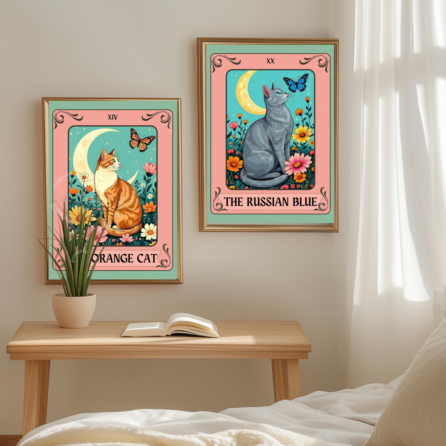 Russian Blue Cat Tarot Card Wall Art – Witchy Gray Cat Poster Boho Cat Lover Gift Russian Blue Cat Gift Ideas