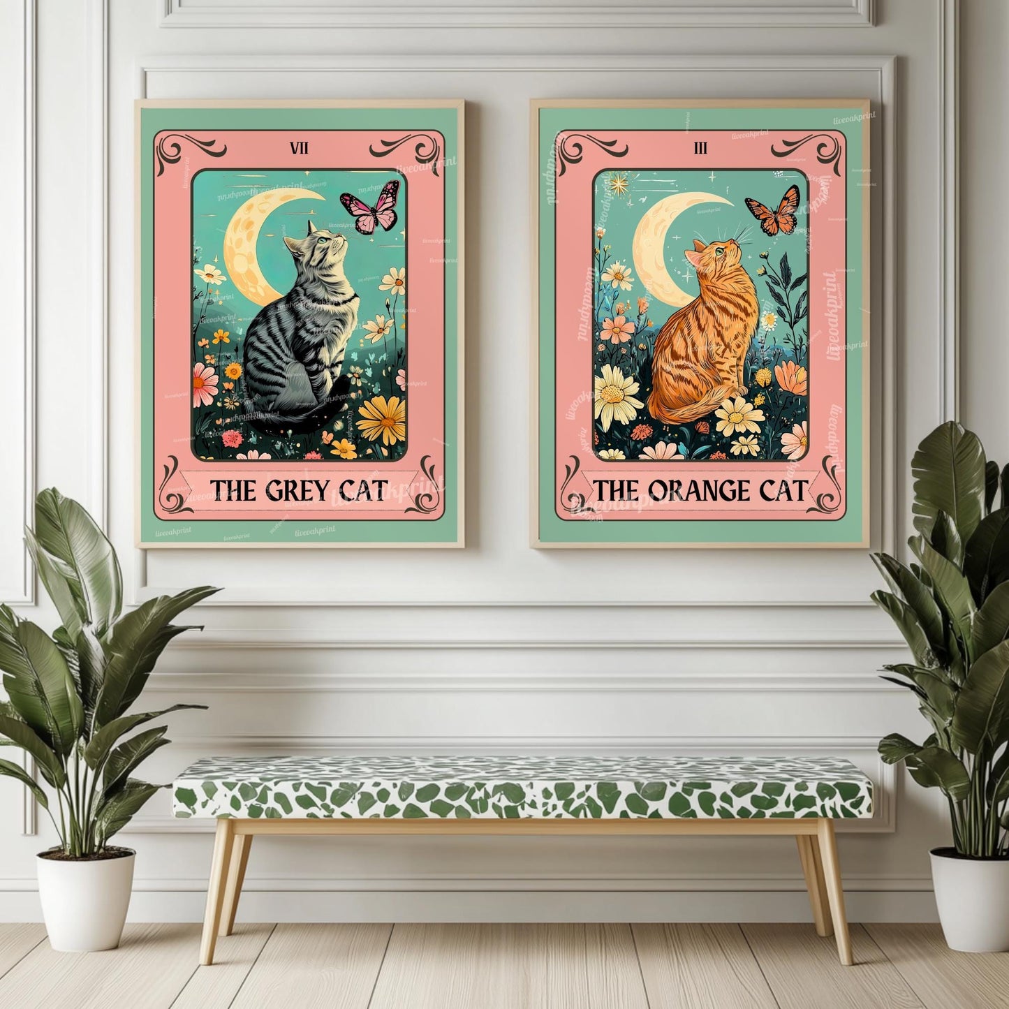 Gray Cat Tarot Card – Gray Cat Wall Decor Witchy Botanical Cat Poster Boho Cat Lover Gift Gray Cat Gift