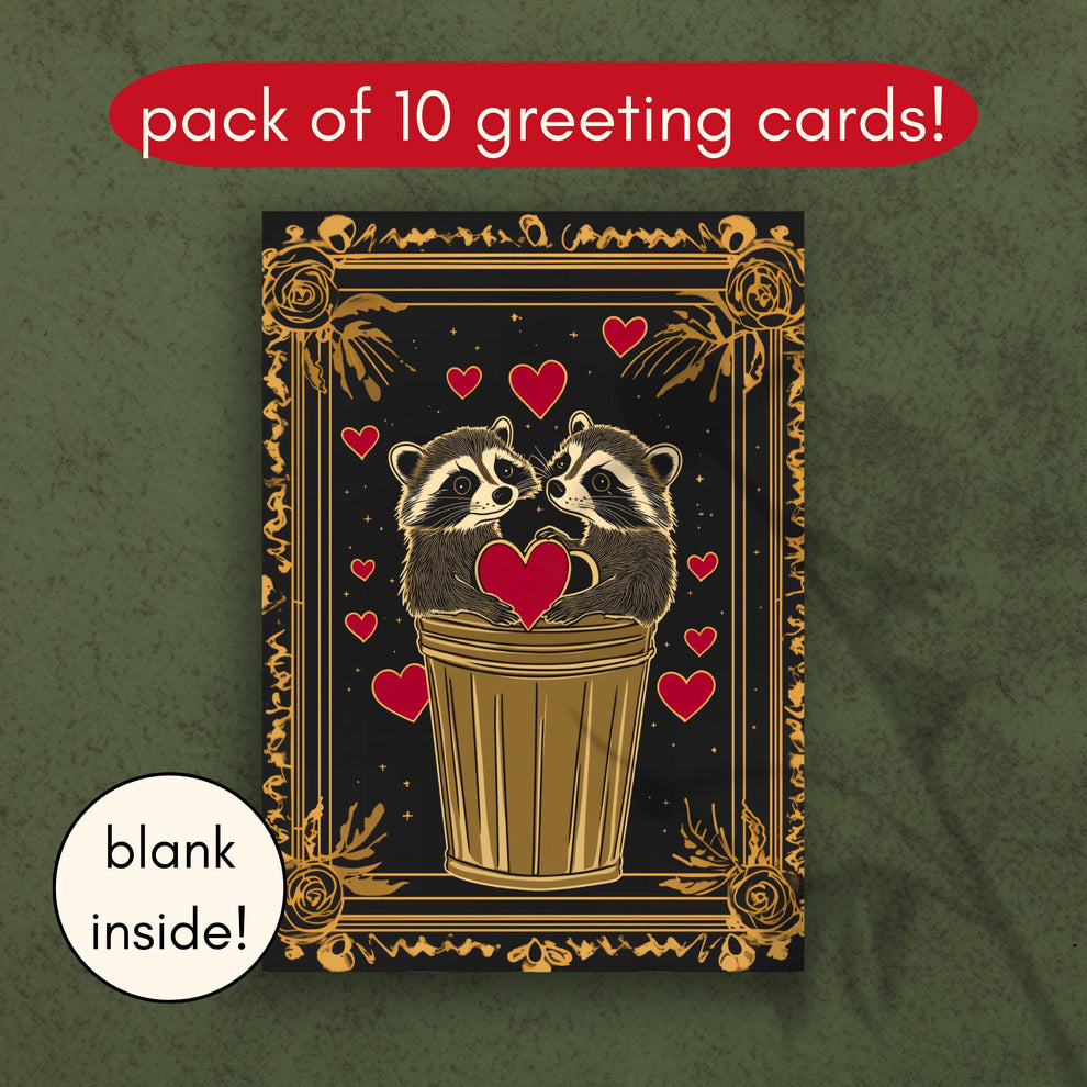 Raccoon Valentine’s Day Cards – Trash Panda Valentines Funny Animal Greeting Cards Pack of 10 (5x7") Cards