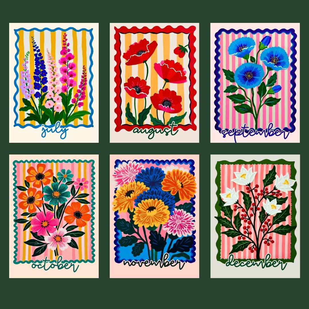 Birthflower Perpetual Calendar - Colorful Forever Calendar, Birthday Calendar Date Organizer Undated Calendar for Special Dates