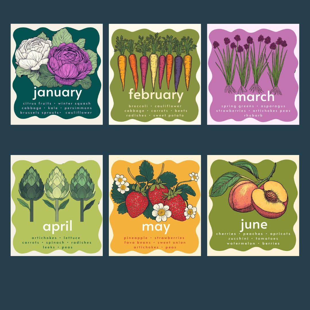 Seasonal Produce Perpetual Calendar – Date Book Colorful Forever Calendar, Birthday Calendar Date Organizer Undated Calendar Special Dates