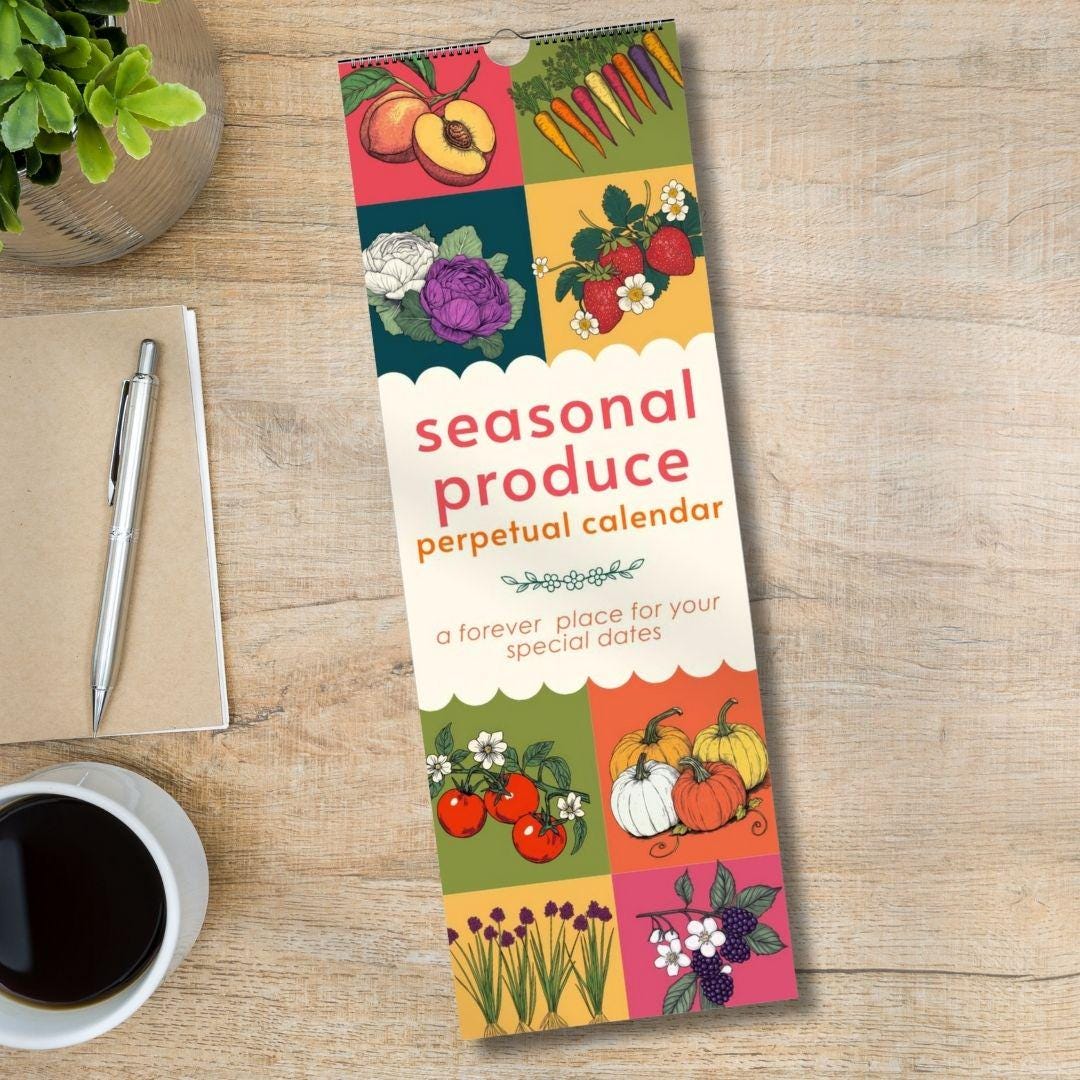Seasonal Produce Perpetual Calendar – Date Book Colorful Forever Calendar, Birthday Calendar Date Organizer Undated Calendar Special Dates