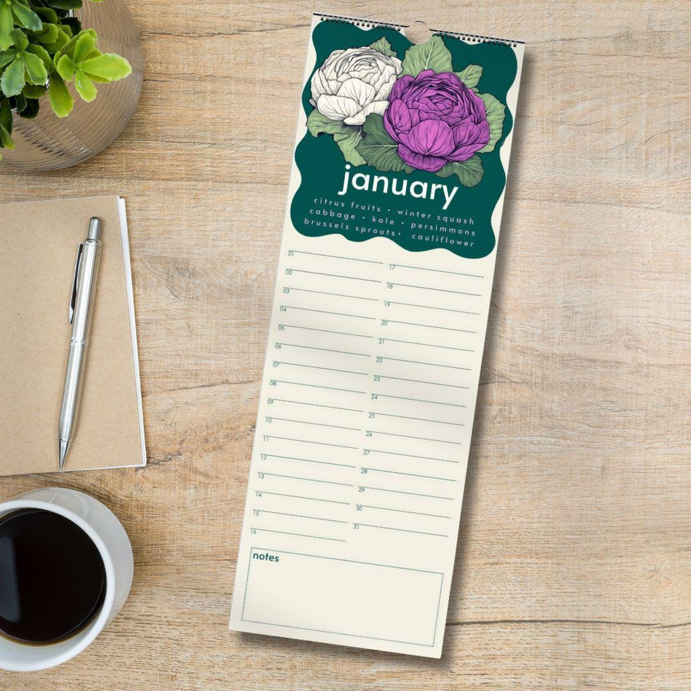 Seasonal Produce Perpetual Calendar – Date Book Colorful Forever Calendar, Birthday Calendar Date Organizer Undated Calendar Special Dates