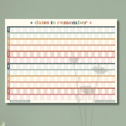 2026 One Page Perpetual Calendar - Large Undated Poster Planner Yearly Wall Calendar Year At A Glance Dateless Birthday Calendar