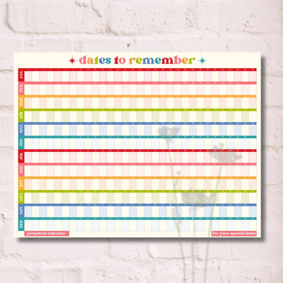 2026 One Page Perpetual Calendar - Large Undated Poster Planner Yearly Wall Calendar Year At A Glance Dateless Birthday Calendar