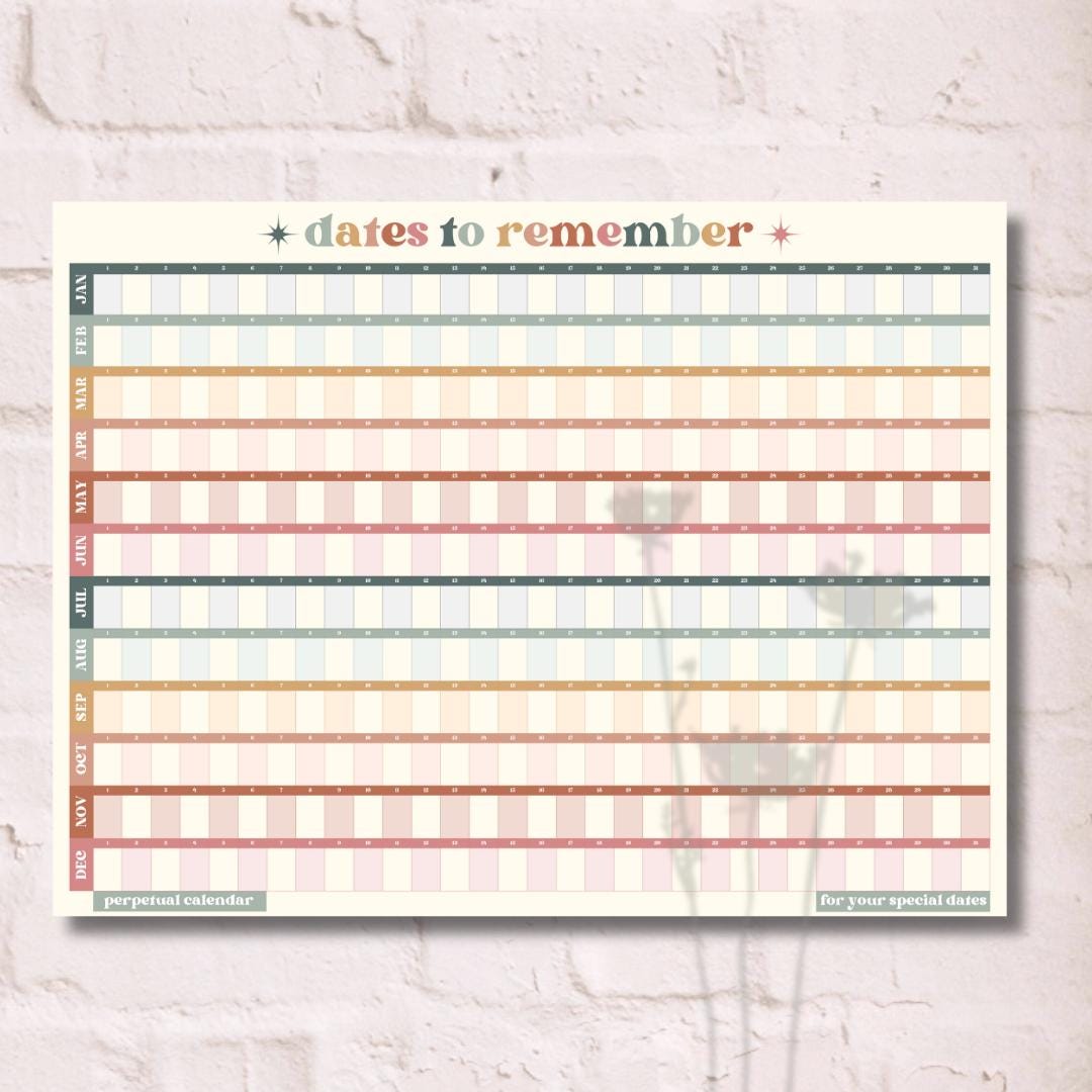 2026 One Page Perpetual Calendar - Large Undated Poster Planner Yearly Wall Calendar Year At A Glance Dateless Birthday Calendar